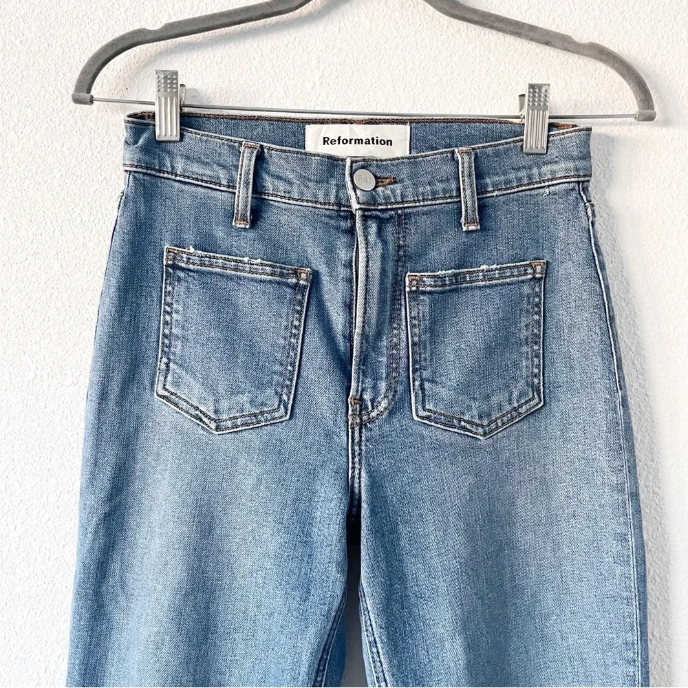 Reformation High Rise Skinny Crop Jeans Catalina Wash Patch Pocket Denim